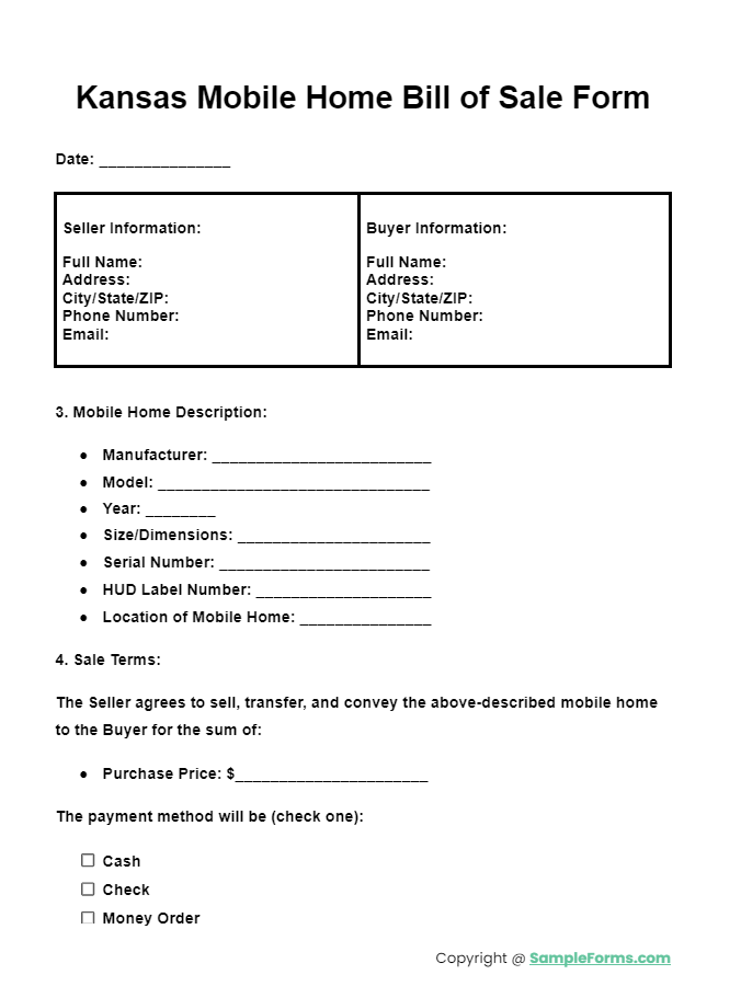 kansas mobile home bill of sale form