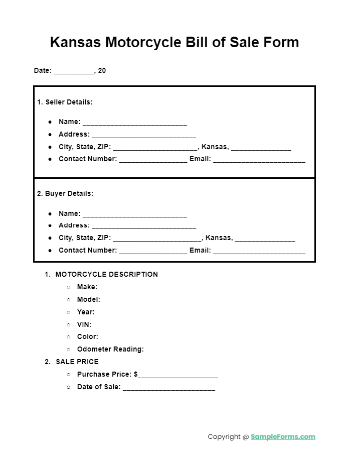 kansas motorcycle bill of sale form