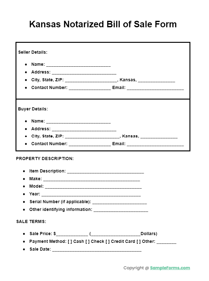 kansas notarized bill of sale form