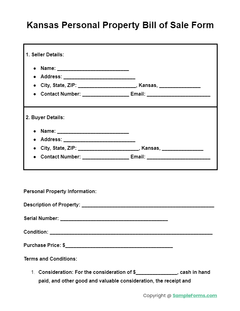 kansas personal property bill of sale form