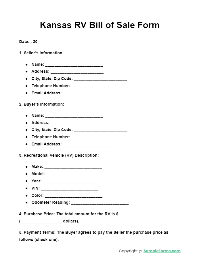 kansas rv bill of sale form