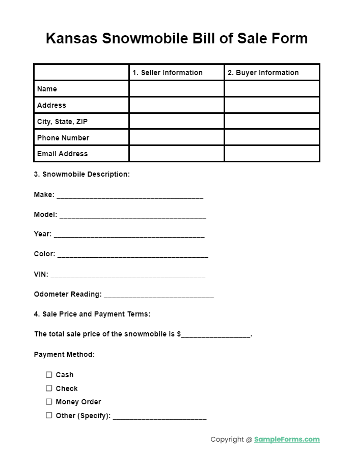 kansas snowmobile bill of sale form