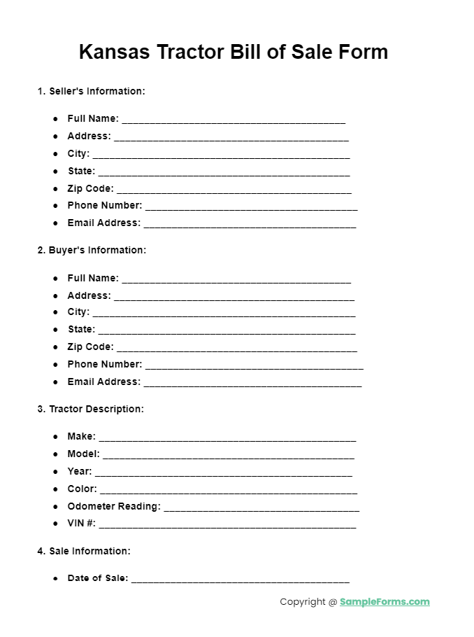 kansas tractor bill of sale form