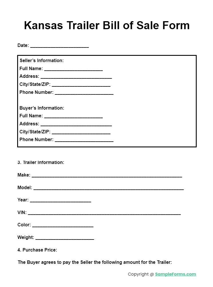 kansas trailer bill of sale form