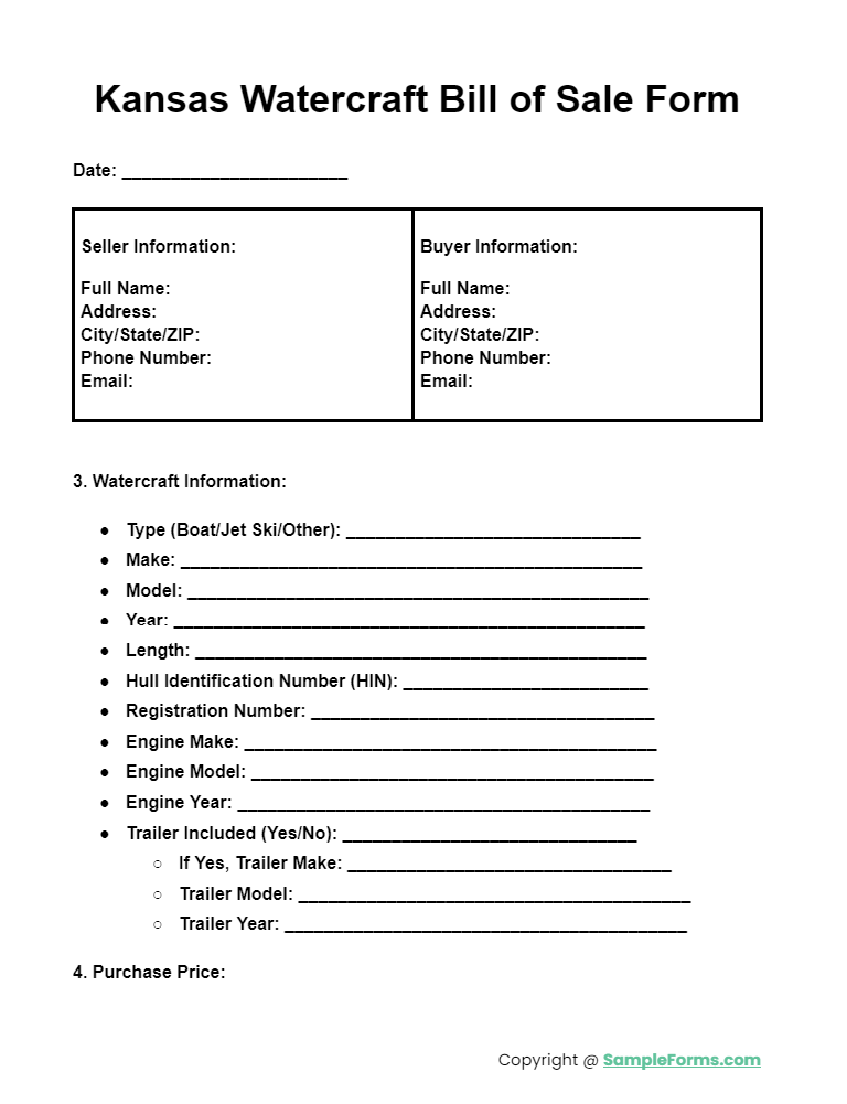 kansas watercraft bill of sale form