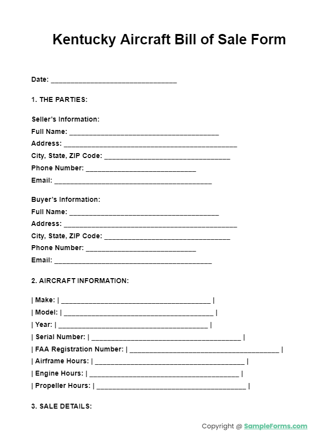 kentucky aircraft bill of sale form