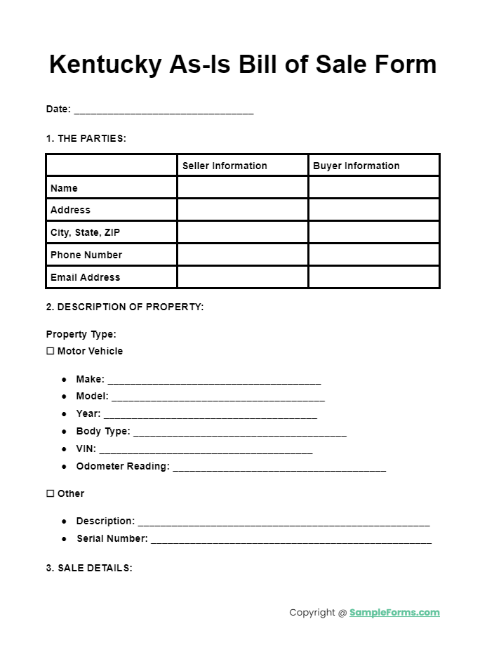 kentucky as is bill of sale form