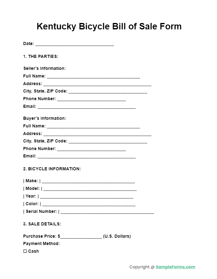 kentucky bicycle bill of sale form