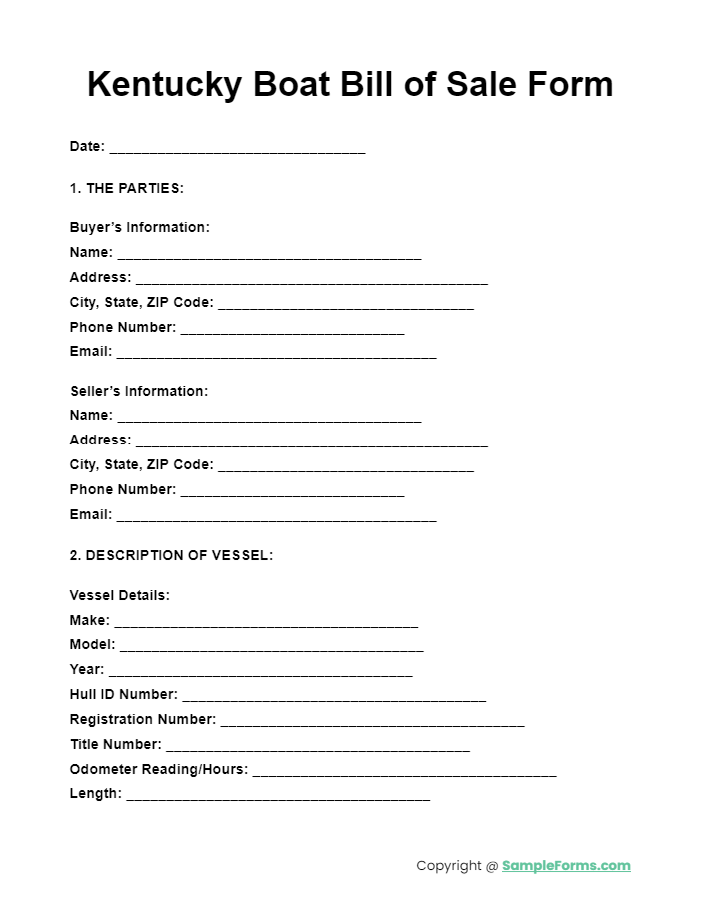 kentucky boat bill of sale form