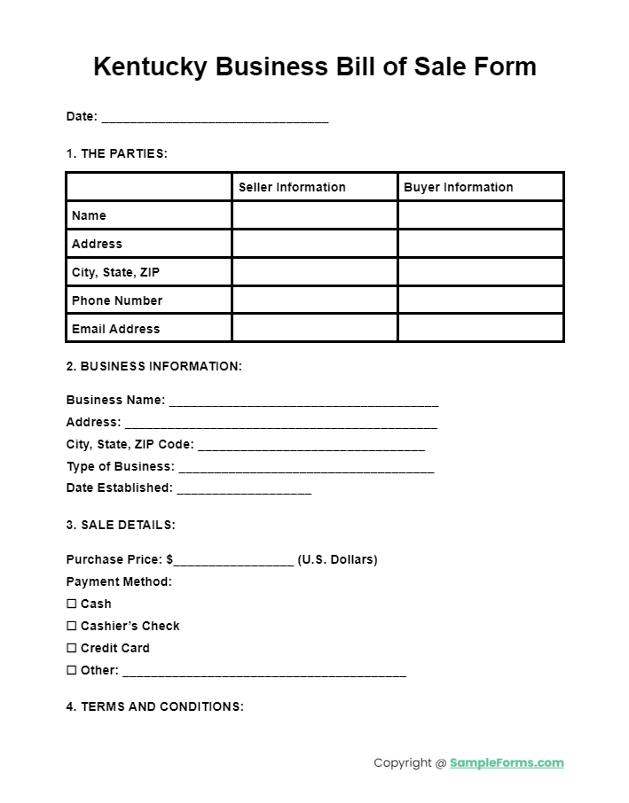 kentucky business bill of sale form