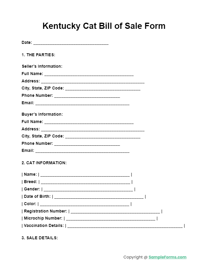 kentucky cat bill of sale form