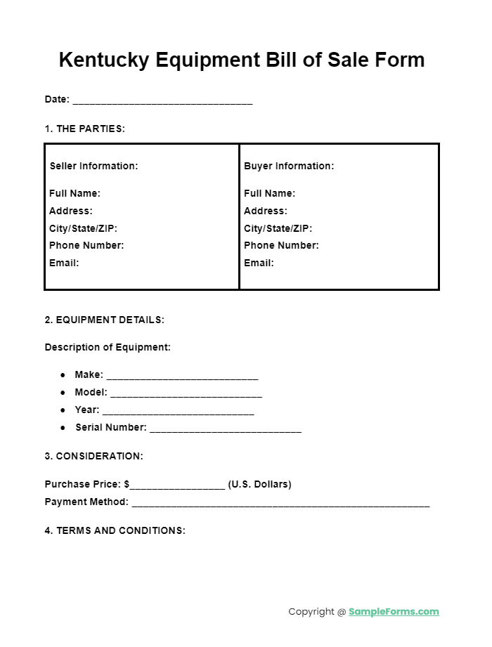 kentucky equipment bill of sale form