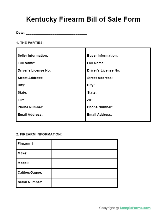 kentucky firearm bill of sale form