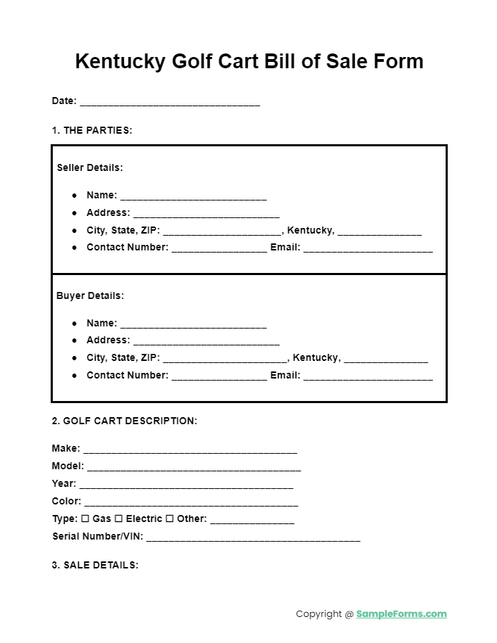 kentucky golf cart bill of sale form