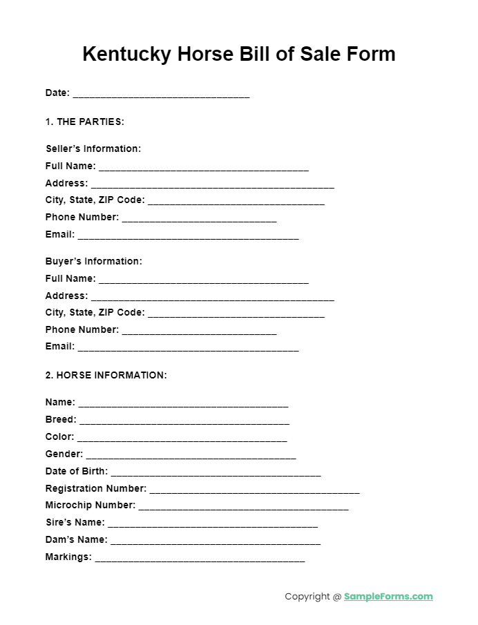 kentucky horse bill of sale form