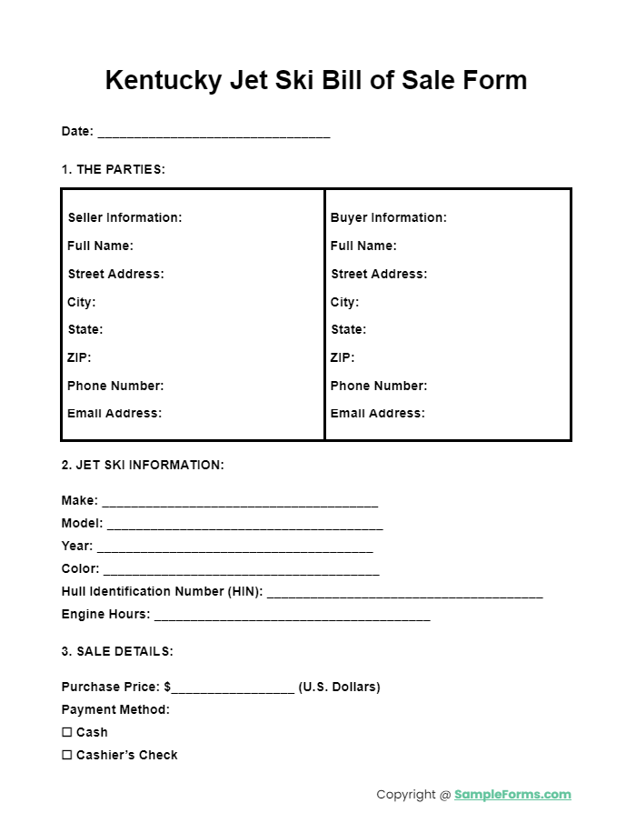 kentucky jet ski bill of sale form