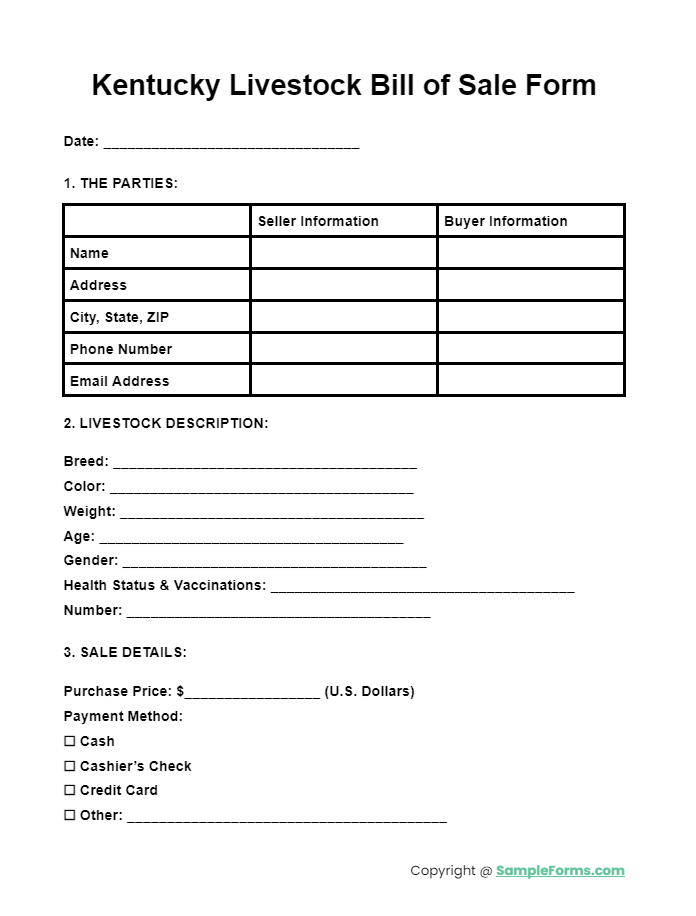 kentucky livestock bill of sale form