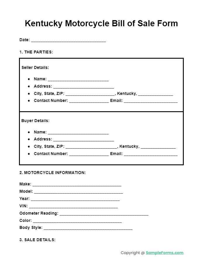 kentucky motorcycle bill of sale form