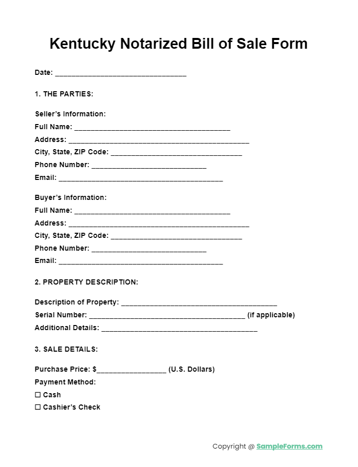 kentucky notarized bill of sale form