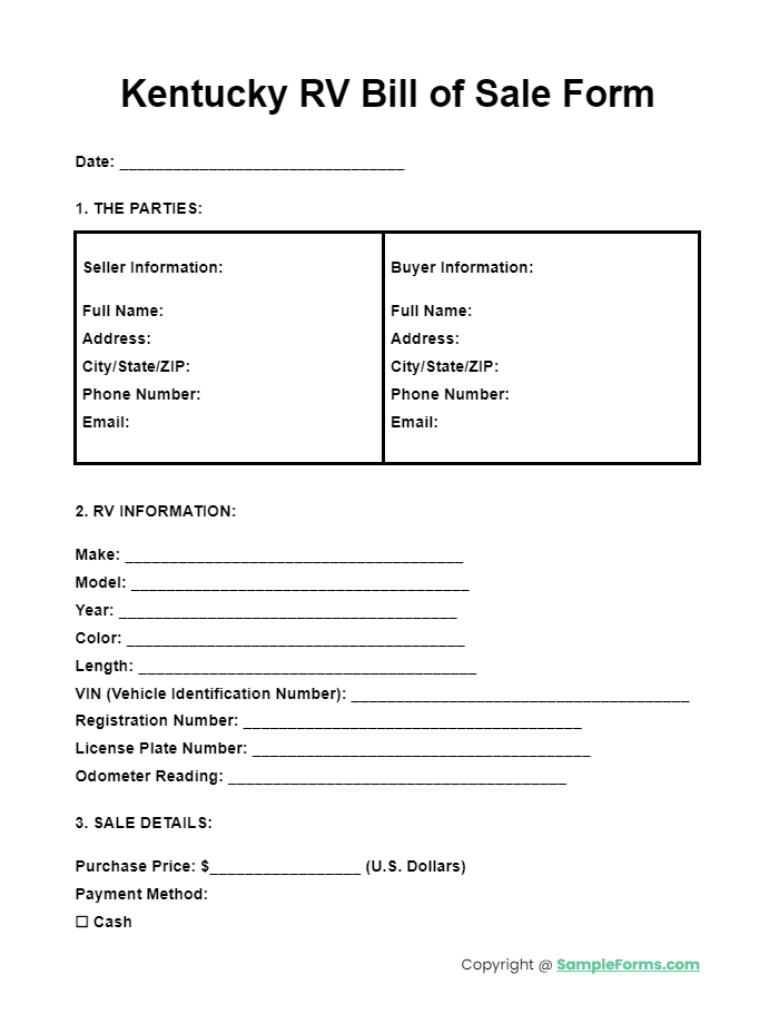 kentucky rv bill of sale form