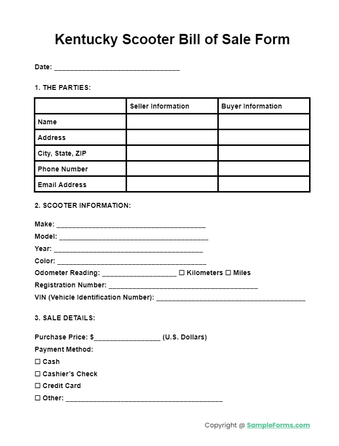 kentucky scooter bill of sale form