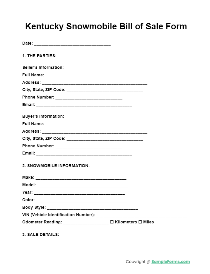 kentucky snowmobile bill of sale form