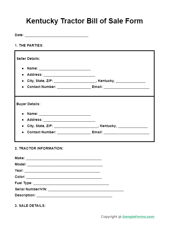 kentucky tractor bill of sale form