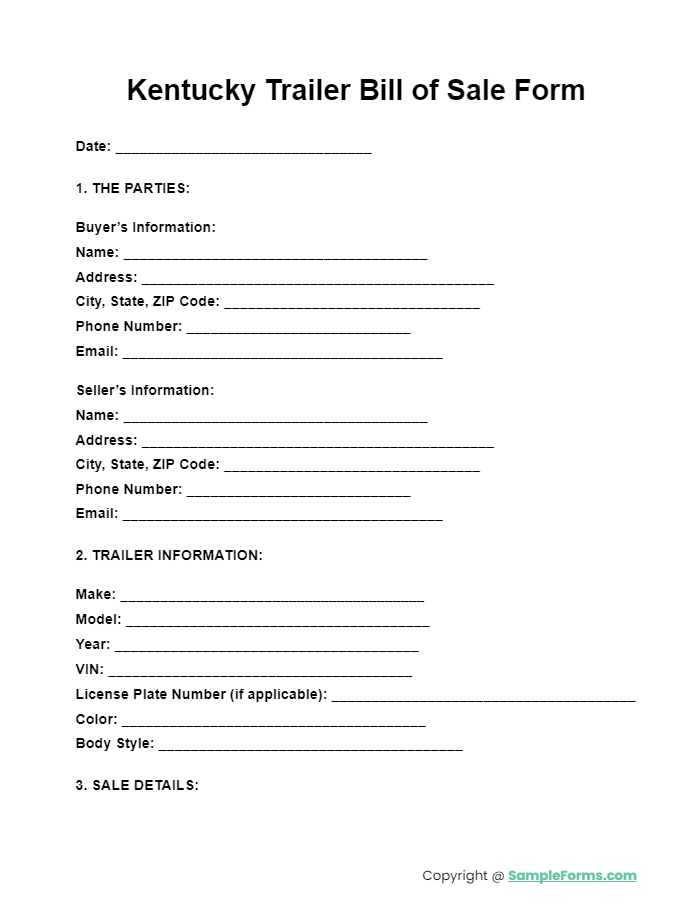 kentucky trailer bill of sale form