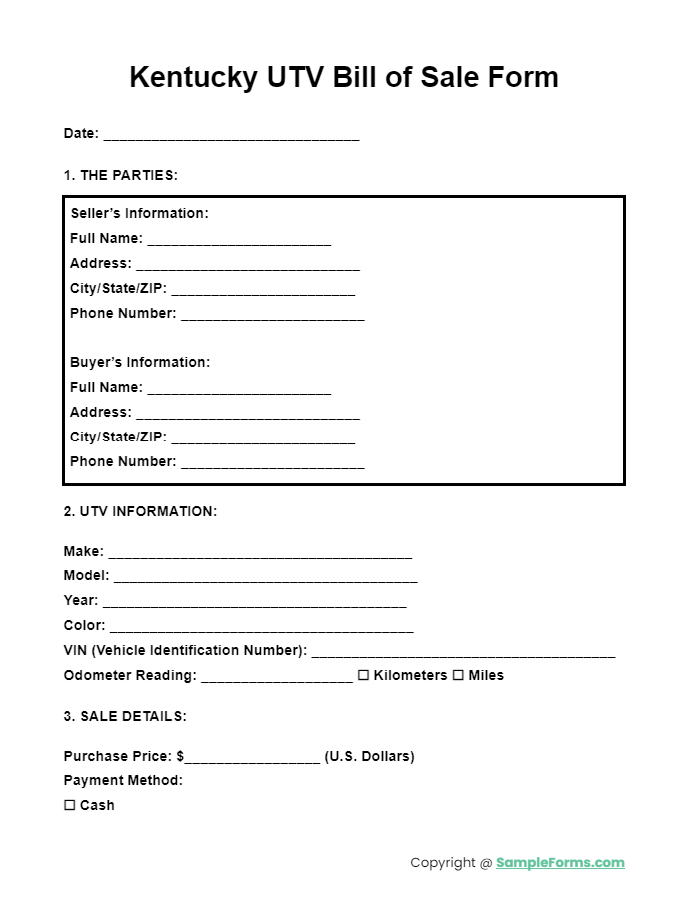 kentucky utv bill of sale form