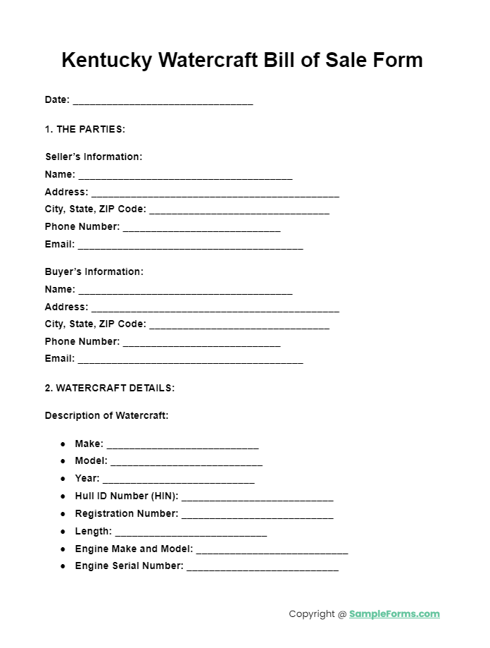 kentucky watercraft bill of sale form