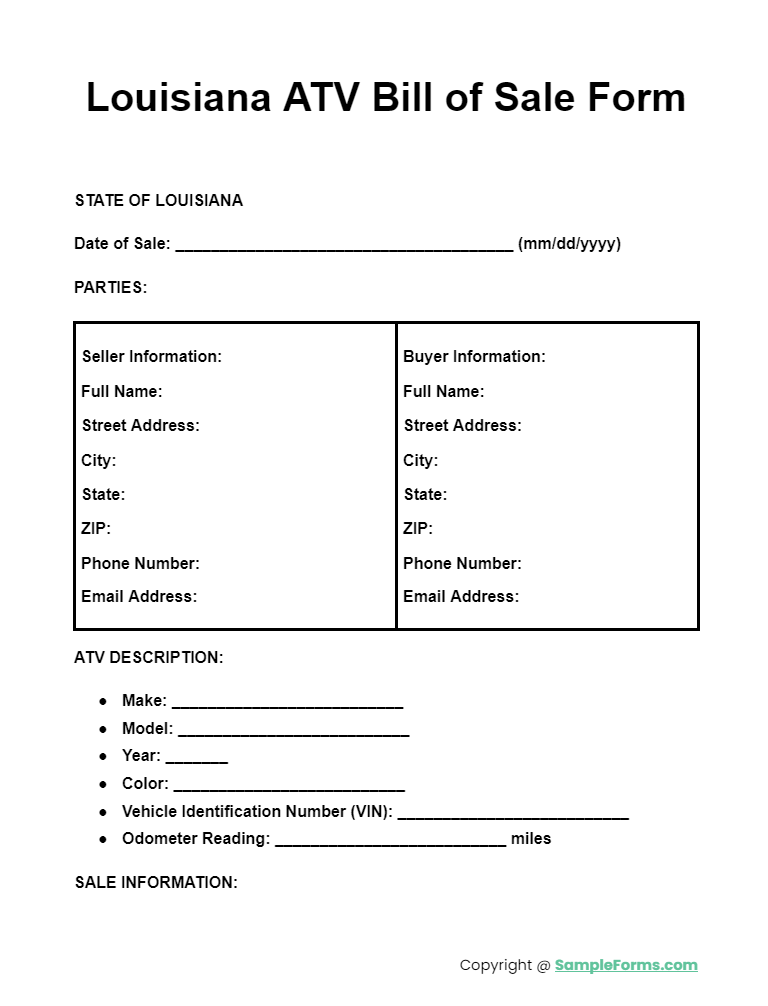 louisiana atv bill of sale form