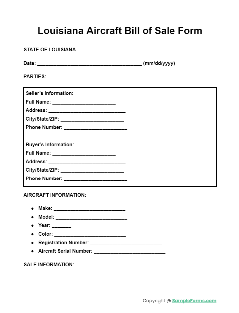 louisiana aircraft bill of sale form