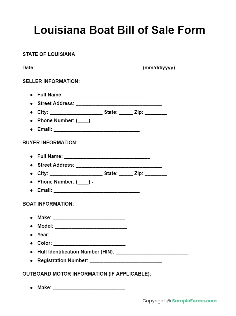 louisiana boat bill of sale form