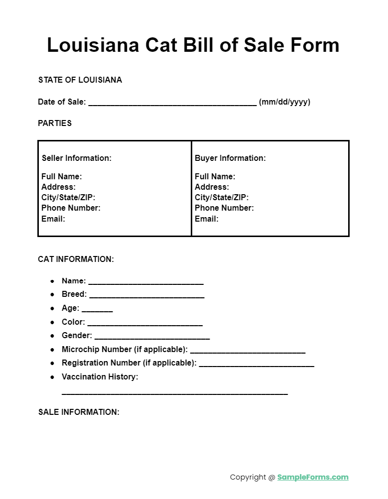 louisiana cat bill of sale form