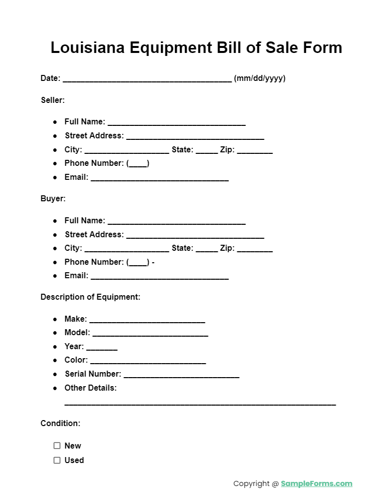 louisiana equipment bill of sale form