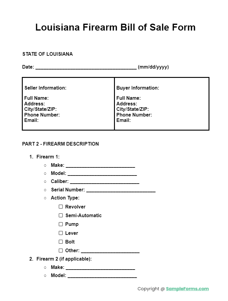 louisiana firearm bill of sale form