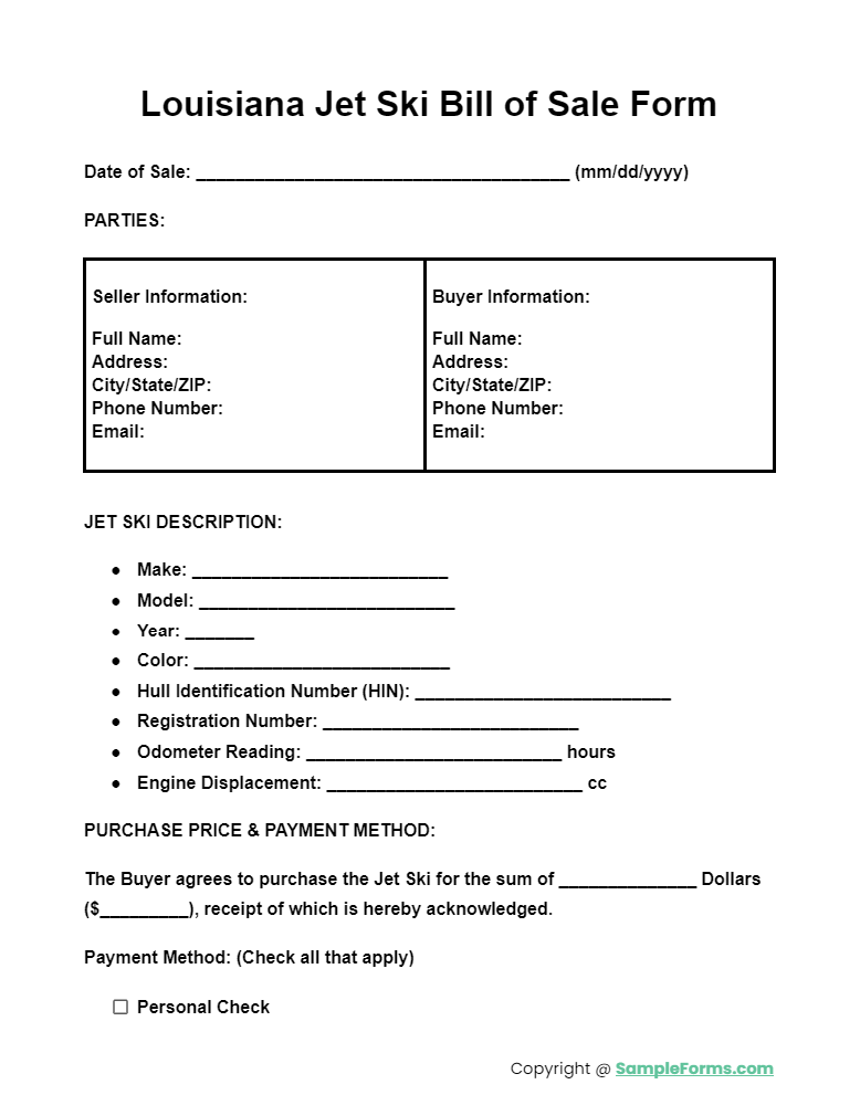 louisiana jet ski bill of sale form