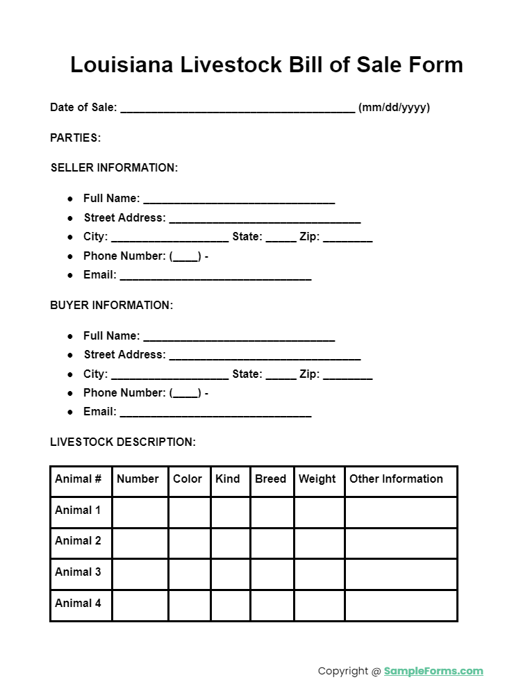 louisiana livestock bill of sale form