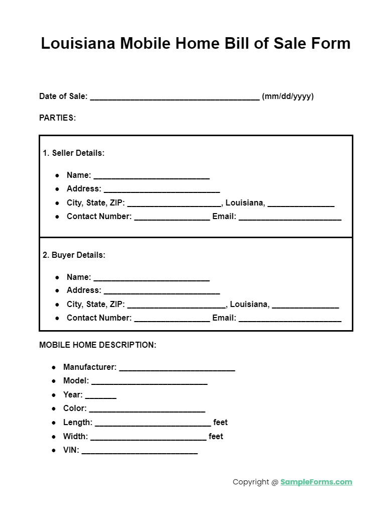 louisiana mobile home bill of sale form