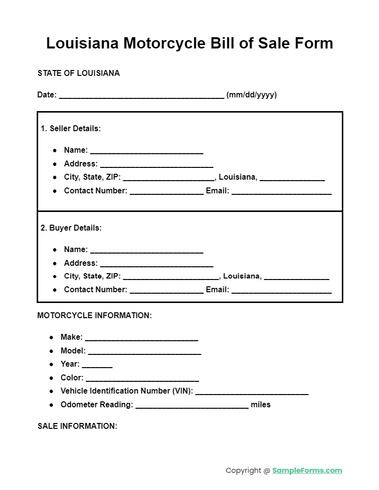 louisiana motorcycle bill of sale form