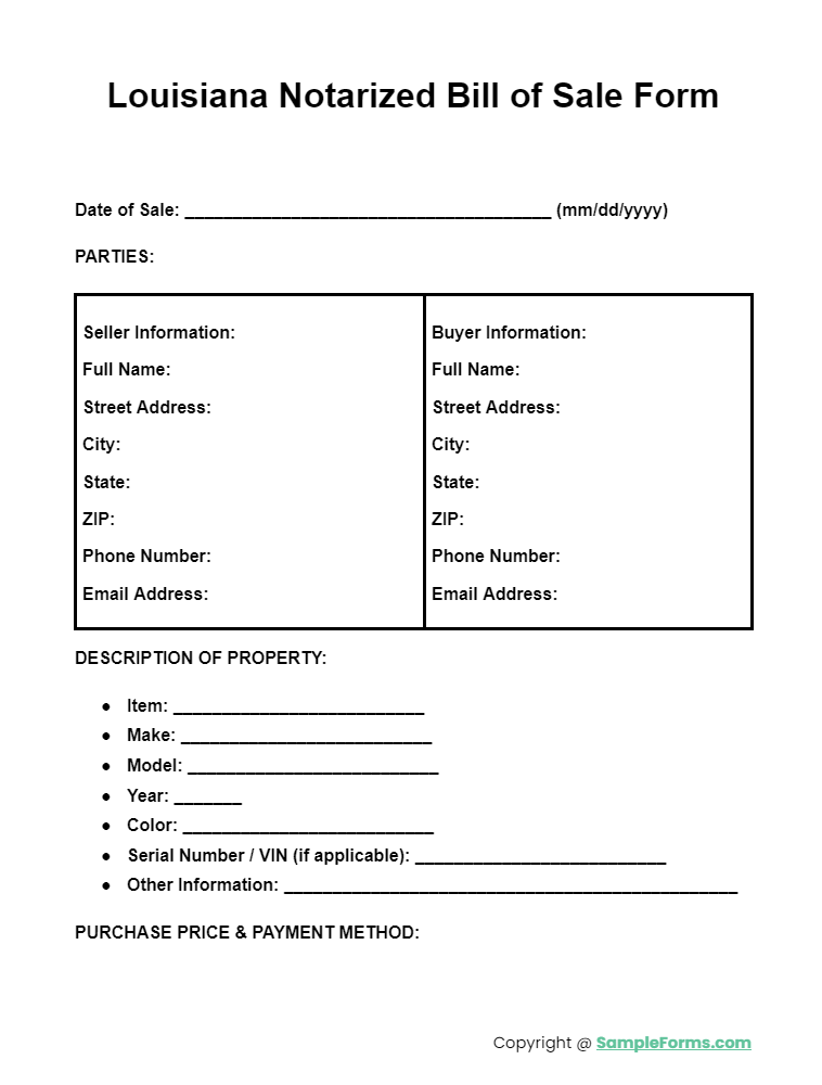 louisiana notarized bill of sale form