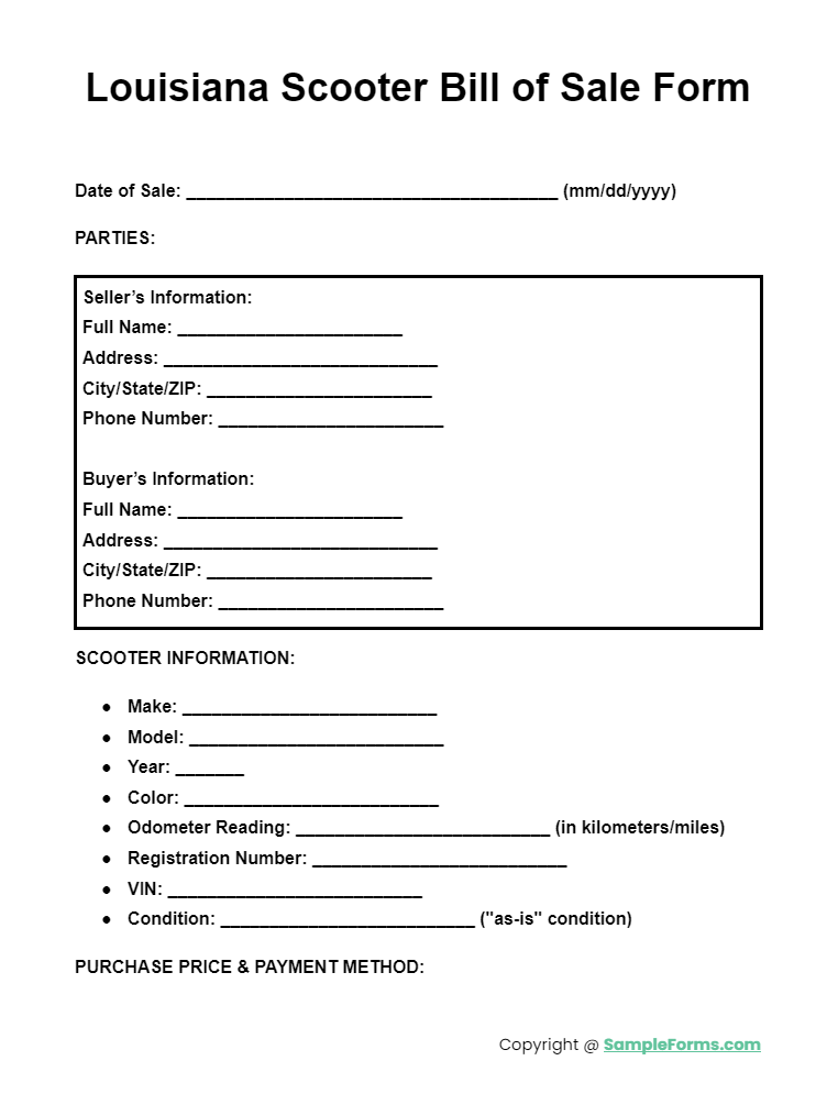 louisiana scooter bill of sale form