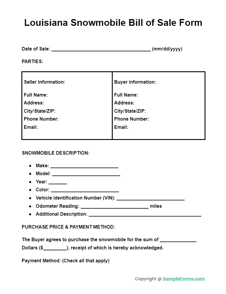 louisiana snowmobile bill of sale form