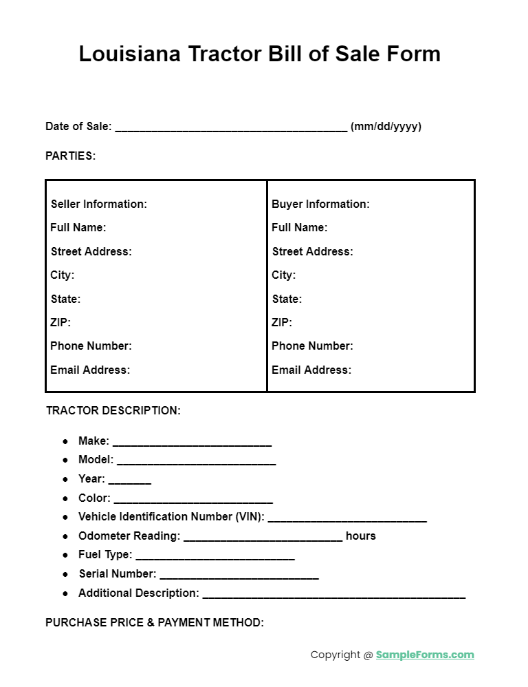 louisiana tractor bill of sale form