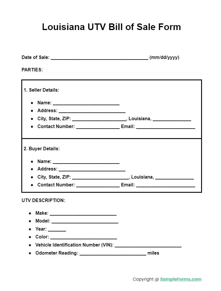 louisiana utv bill of sale form