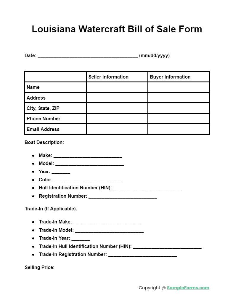 louisiana watercraft bill of sale form