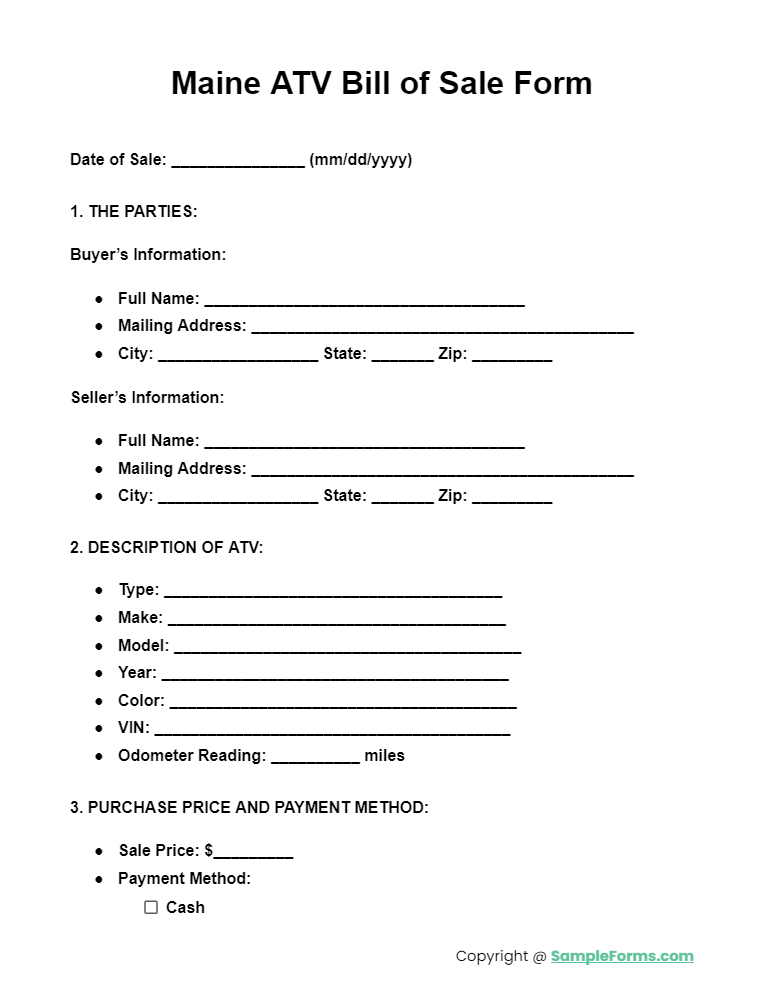 maine atv bill of sale form