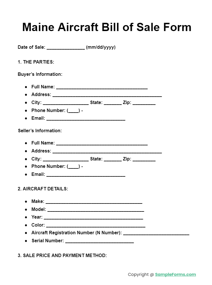 maine aircraft bill of sale form