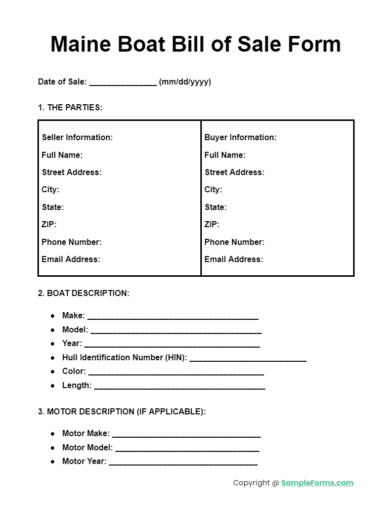 maine boat bill of sale form