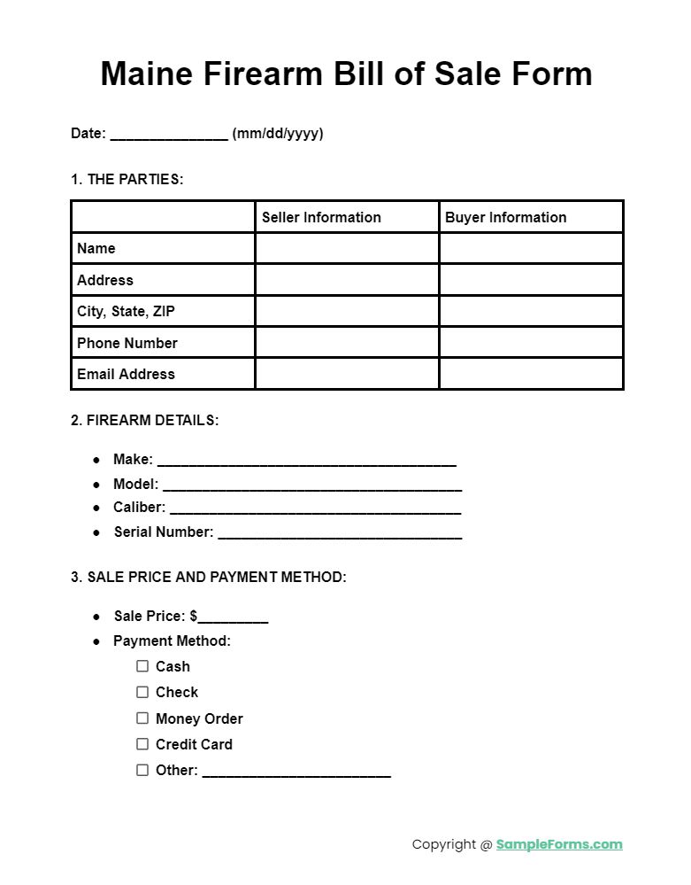 maine firearm bill of sale form